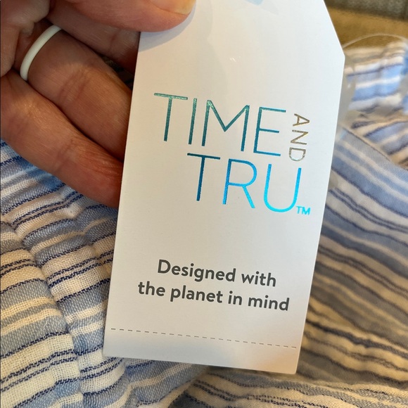 Midi Summer Dress Comfy Cinched Drawstring Waist with Pockets Blue Striped New - Picture 8 of 15